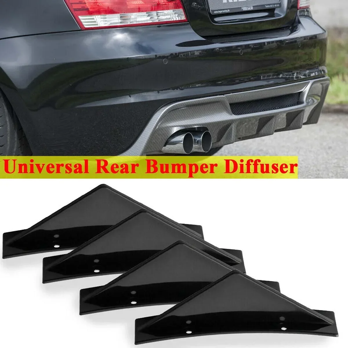 4PCS Curved Rear Bumper Diffuser Shark Fin Splitter Canard Spoiler Universal for BMW E81 E82 E87 E88 1 Series Car Accessories