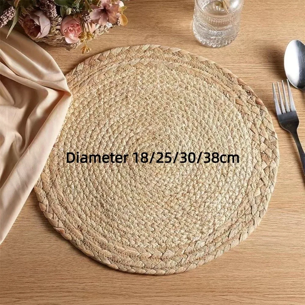 Hand Woven Round Coaster Cup Mat Non Slip Heat Resistant Braided Placemat 18-38cm Boho Hot Pad Plate Charger Dining Table