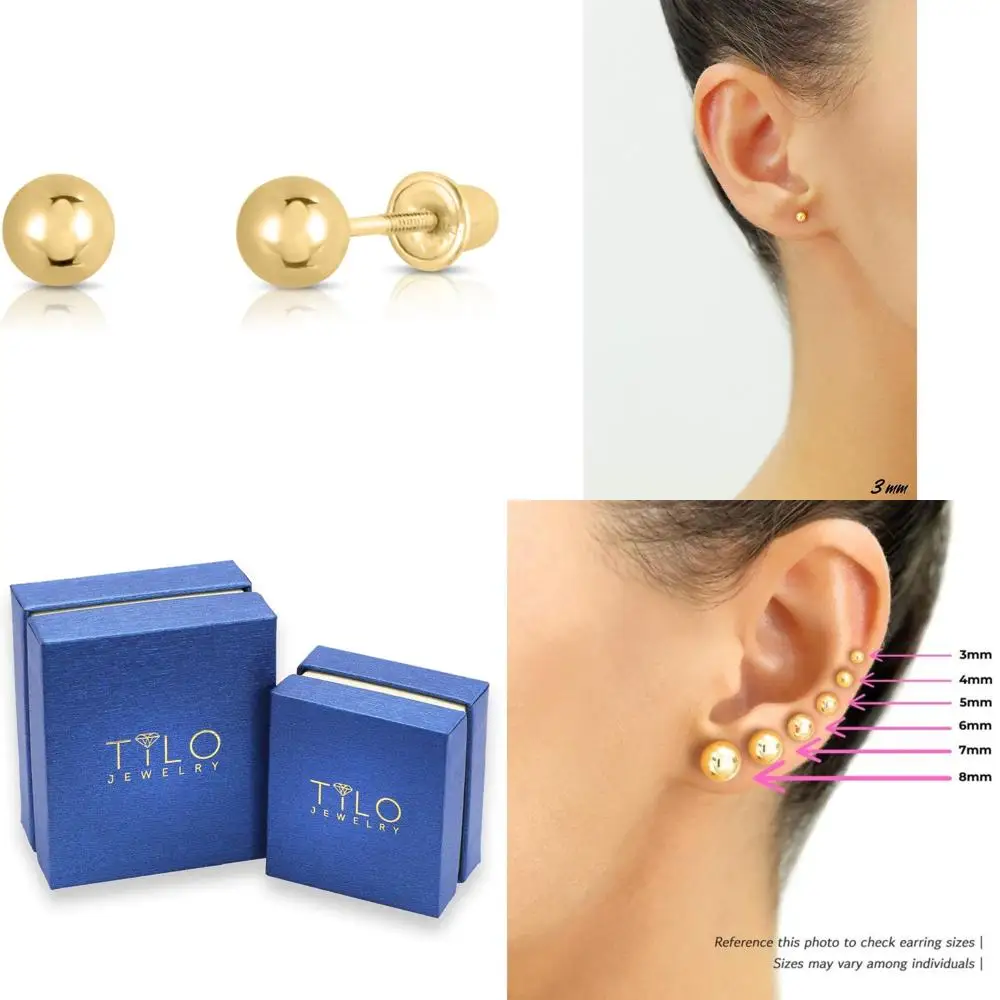 

Yellow Gold Ball Stud Earrings with Secure Screw-Back Closure for Long-Wearing Comfort
