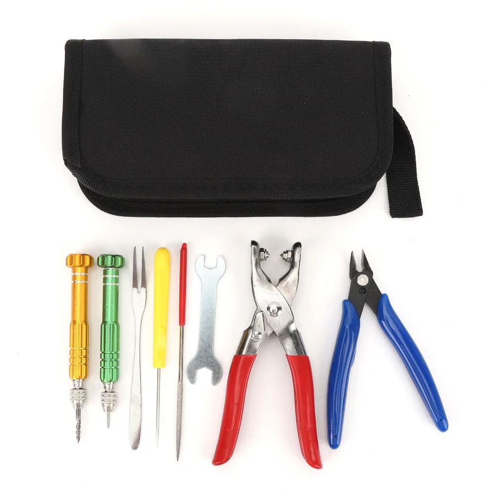 9pcs Portable Design Stringing Clamp Tool Kit Starting Clamp Cold Press Type Badminton Racket Grommets Tool String Cutters