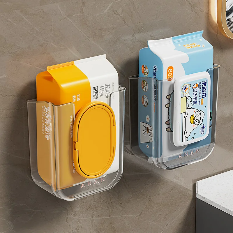 Plastic Wall Mounted Tissue Box Self-Adhesive Punch Free Paper Towel Holder Upside Down Space-Saving Napkin Container Bathroom