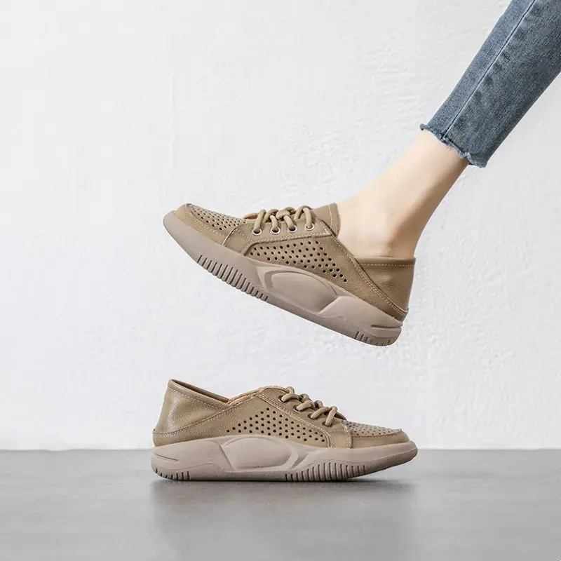 

Perforated Breathable Sneaker Sandals for Women, White Sneakers, Summer Thin Lace-up with Sponge Soles, Casual Shoes