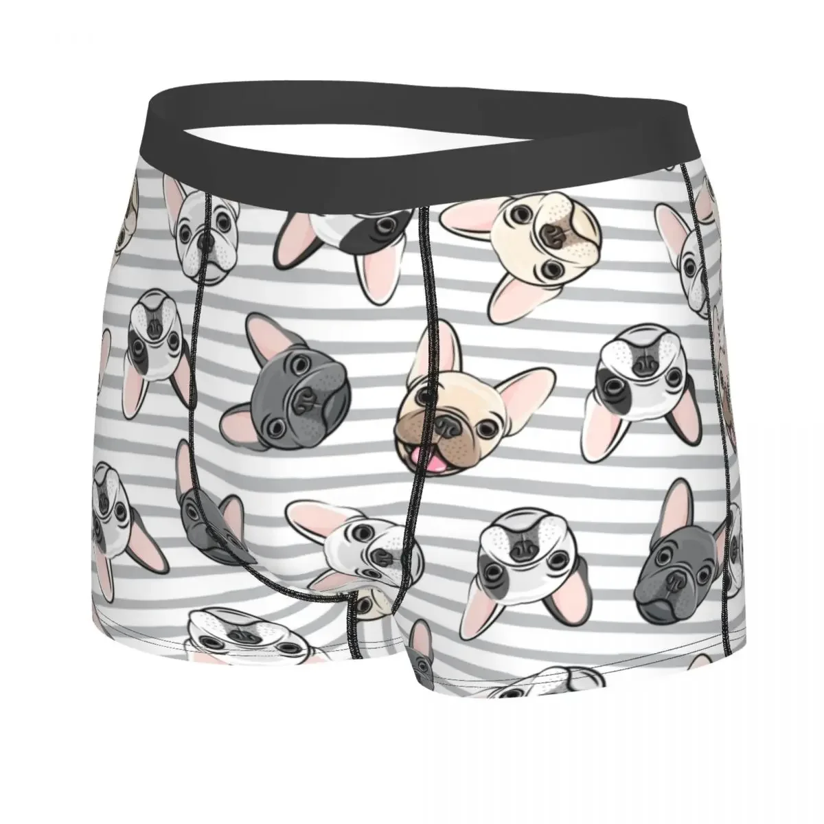 Custom Grey Stripes Cute French Bulldogs Boxers Shorts Men Frenchies Pet Dog Briefs Underwear Fashion Underpants