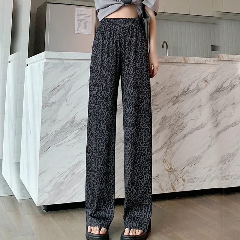 Women 2024 Tie-dye Printed Spring Summer Elastic Waist Stright Long Wide Leg Pants Casual Female Loose Pants Trousers