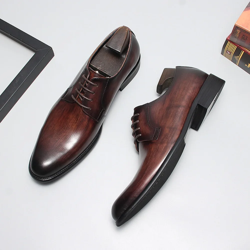 Classic Italian Luxury Brand Men's Elegant Black Dress Shoes Authentic Genuine Leather Lace Up Oxfords Business Social Footwear
