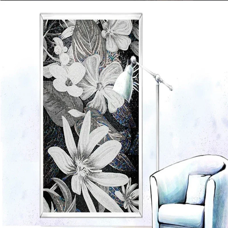 

Классическая цветочная мозаика на стену, ледяной нефрит, черно-белая стеклянная мозаичная плитка, цветы, настенная плитка для гостиной, ванной комнаты