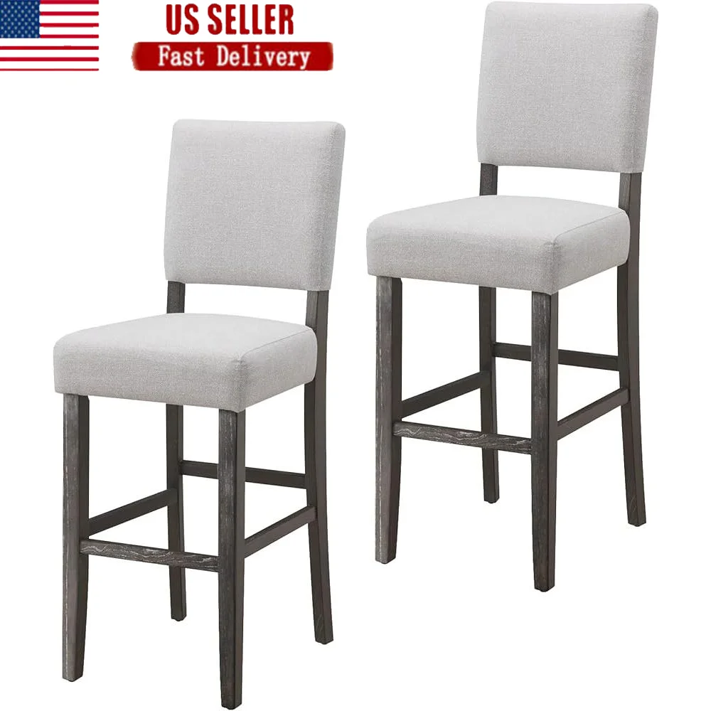 2-Pack Upholstered Back Bar Stools Wooden Base High Top Kitchen Seating Elevated Counters and Dining Areas