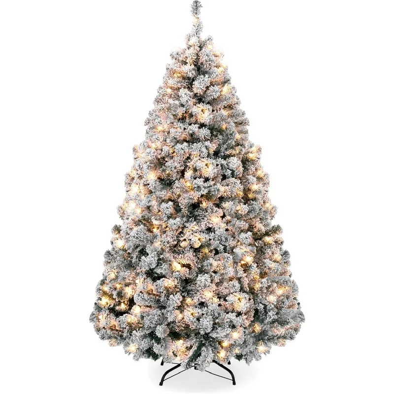 Best Choice Products Pre-Lit Artificial Christmas Tree, 6ft Snow Flocked Design Pine Tree, Full Appearance Snowy W/Easy Assembly