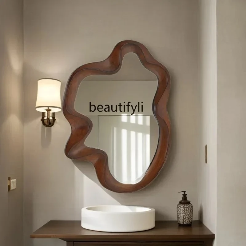 

French irregular bathroom mirror wall hanging high value special-shaped art decorative mirror bedroom LED smart makeup mirror