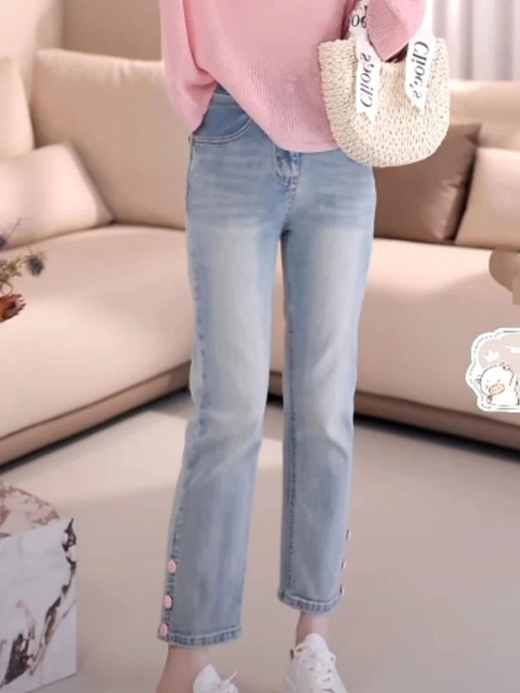 High Waist Thin Denim Jeans Women's Summer Faionable Straight Leg Nine Points Pants Wear Resistant Slimming Design Sensation