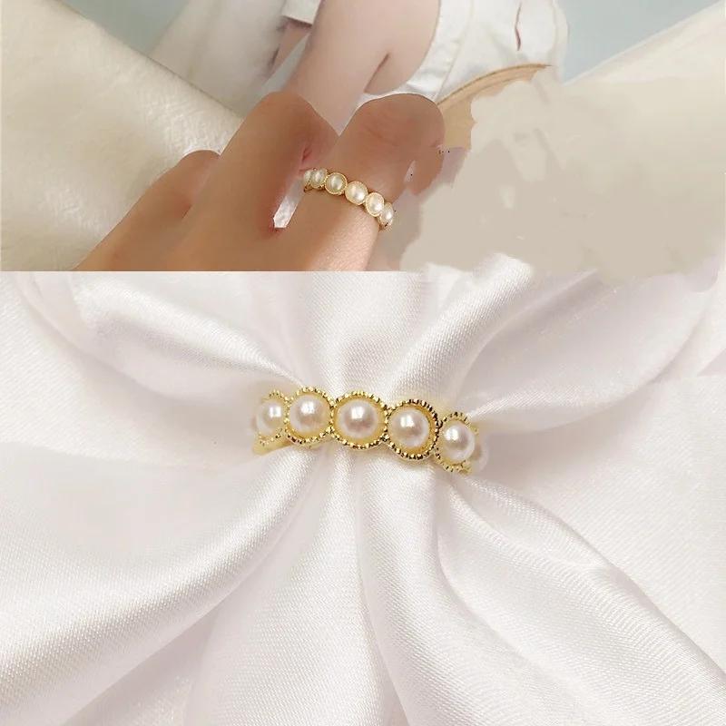2025 Fashionable Korean Version Of The Ring Elegant Versatile Simple Gentle Pearl Ring On The Fingertips, Women's Clothing