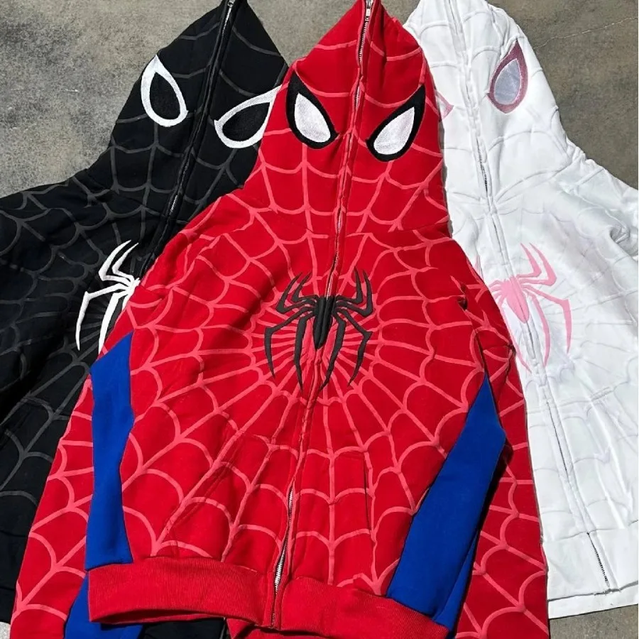 

Мужские толстовки с принтом паука, женские куртки в стиле хип-хоп на молнии с длинными рукавами, пальто Y2k, осень-зима, Harajuku, повседневная свободная толстовка с капюшоном