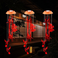 Red Bird Wind Chime LED Solar Energy Lights Spinners Spiral String Hanging Outdoor Garden Home Wall Decorations Red