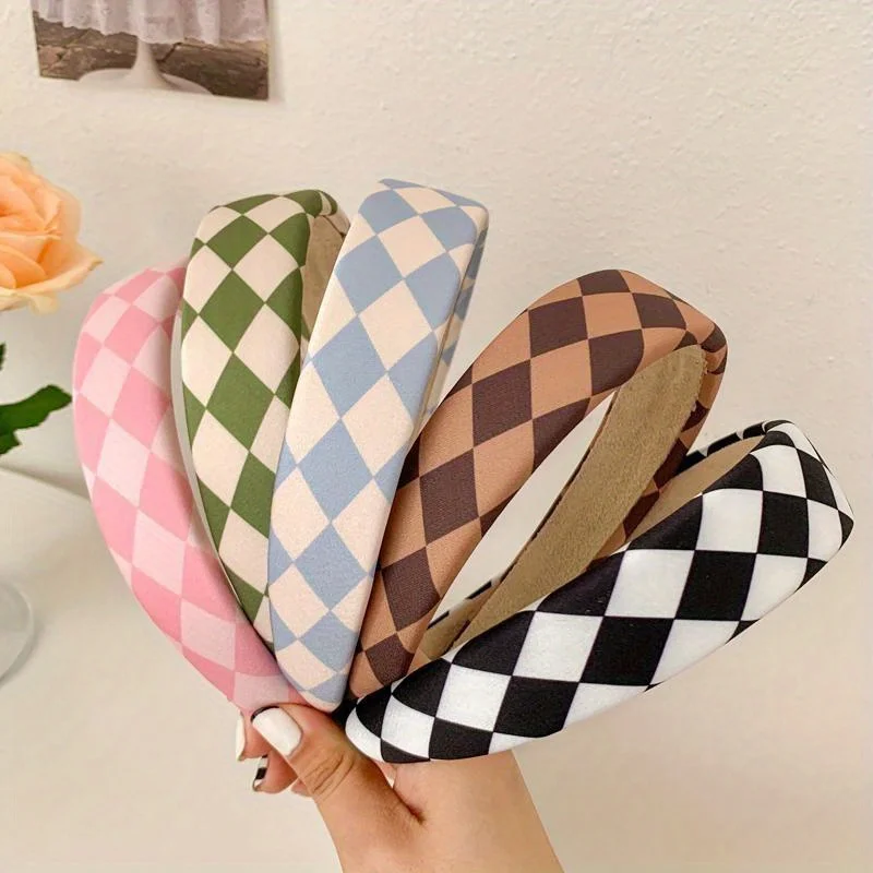 Schachbrett-Haargummis-Set – bunte Haargummis mit breitem Band für Frauen, trendige Stoff-Haarringe, Haarschmuck für Frauen
