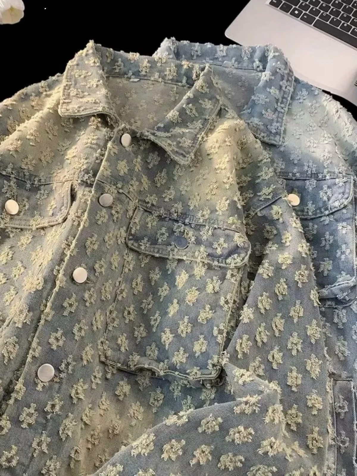 American Style Casual Denim Jacket Couple Matching Loose Fit Retro Embroidery Spring Autumn Outerwear for Men