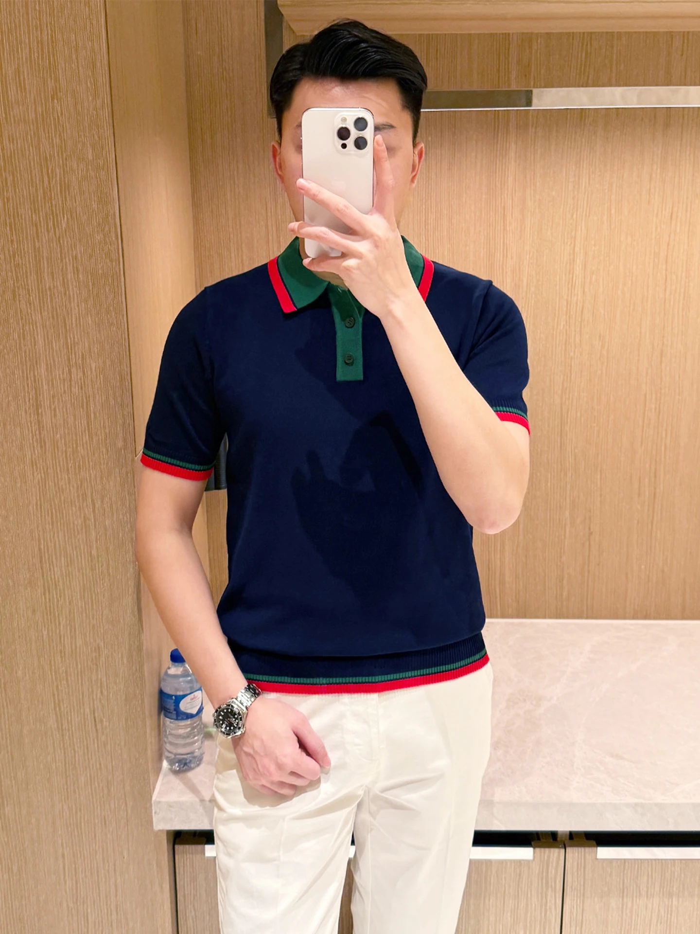 

Summer New Style Color Block Knitted Short Sleeve Shirt for Men Fashionable Slim Fit Business Casual Light Luxury T-Shirt