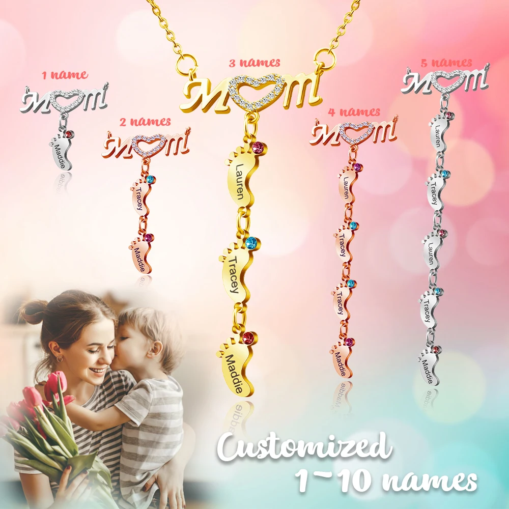 Personal isierte Namen Mutter Halskette Baby Füße Anhänger Halskette Edelstahl Halskette Schmuck Geschenk Muttertag Geschenk – Detail 2