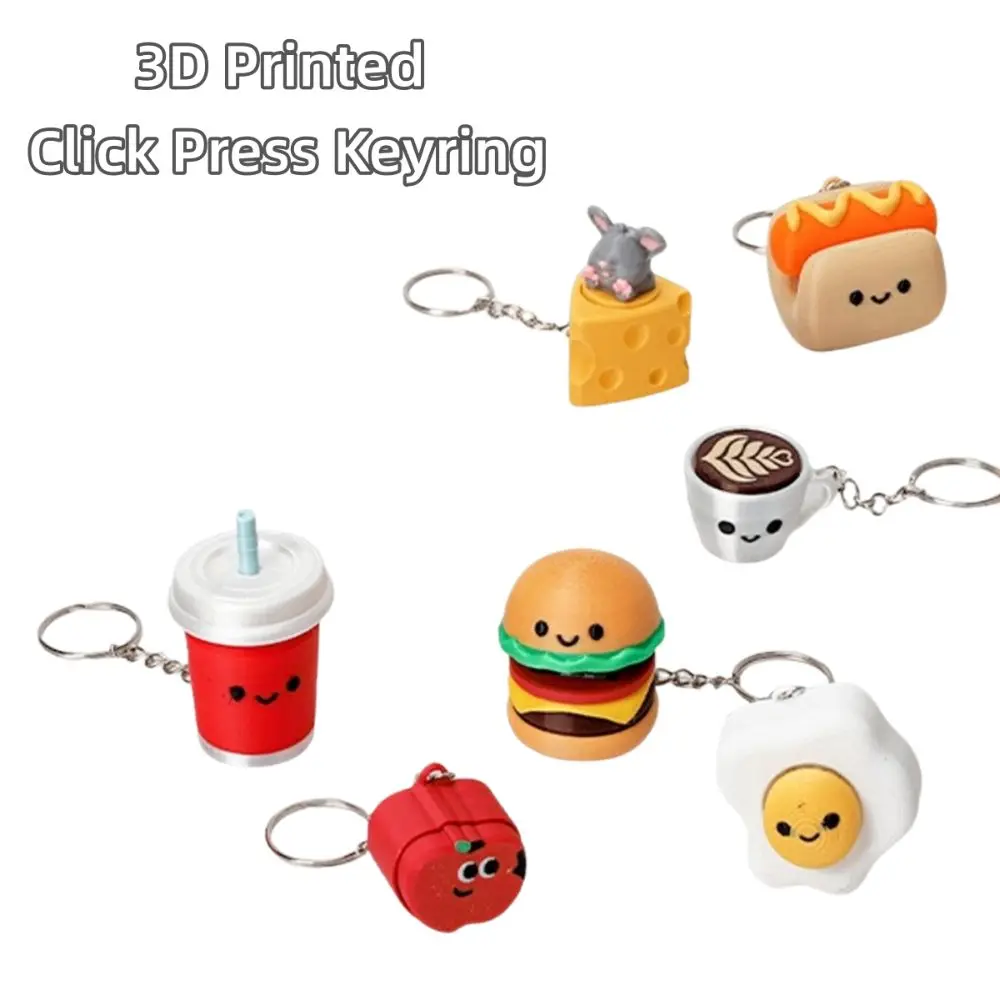 3D Printed Fidget Key Chain Smooth Surface Lightweight Click Press Fidget Stress Relieve Food Shape Compact Fidget Pendant