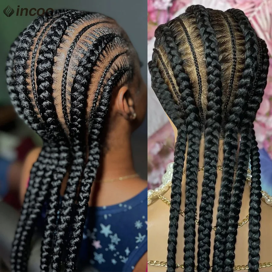 

Synthetic Full Lace Braids Wig For Black Women Cornrows Braided Lace Front Wigs For Black Women Tribal Knotless Box Braided Wigs