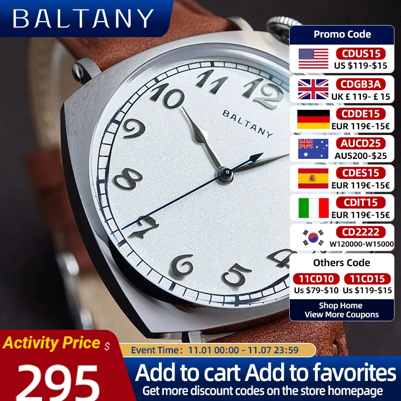 

Baltany Homage Watches For 1921 American Watch 9039 Best Selling Original Rare Luxury Vintage Square Automatic Wristwatch Man