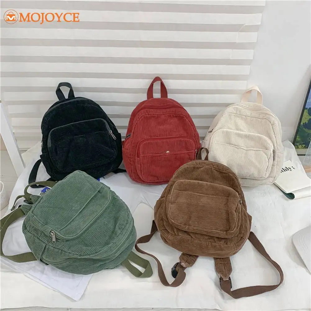 Corduroy Mini Backpack Solid Color Shoulder Bags Vintage Versatile Cross-body Bags Multi Functional Casual Students Knapsack