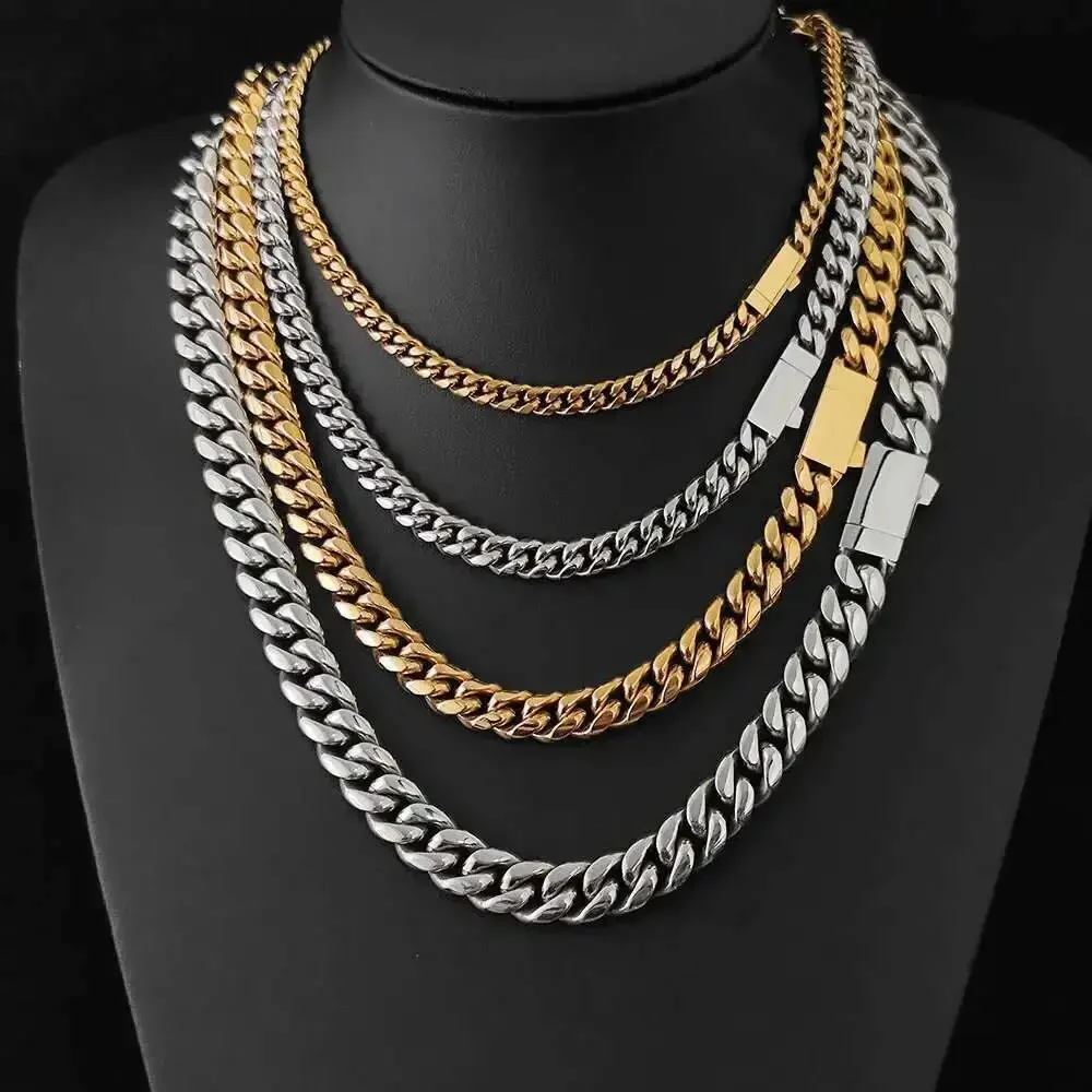 

18K Gold Plated Stainless Steel Cuban Chain Necklace for Men Miami Hip Hop Jewelry