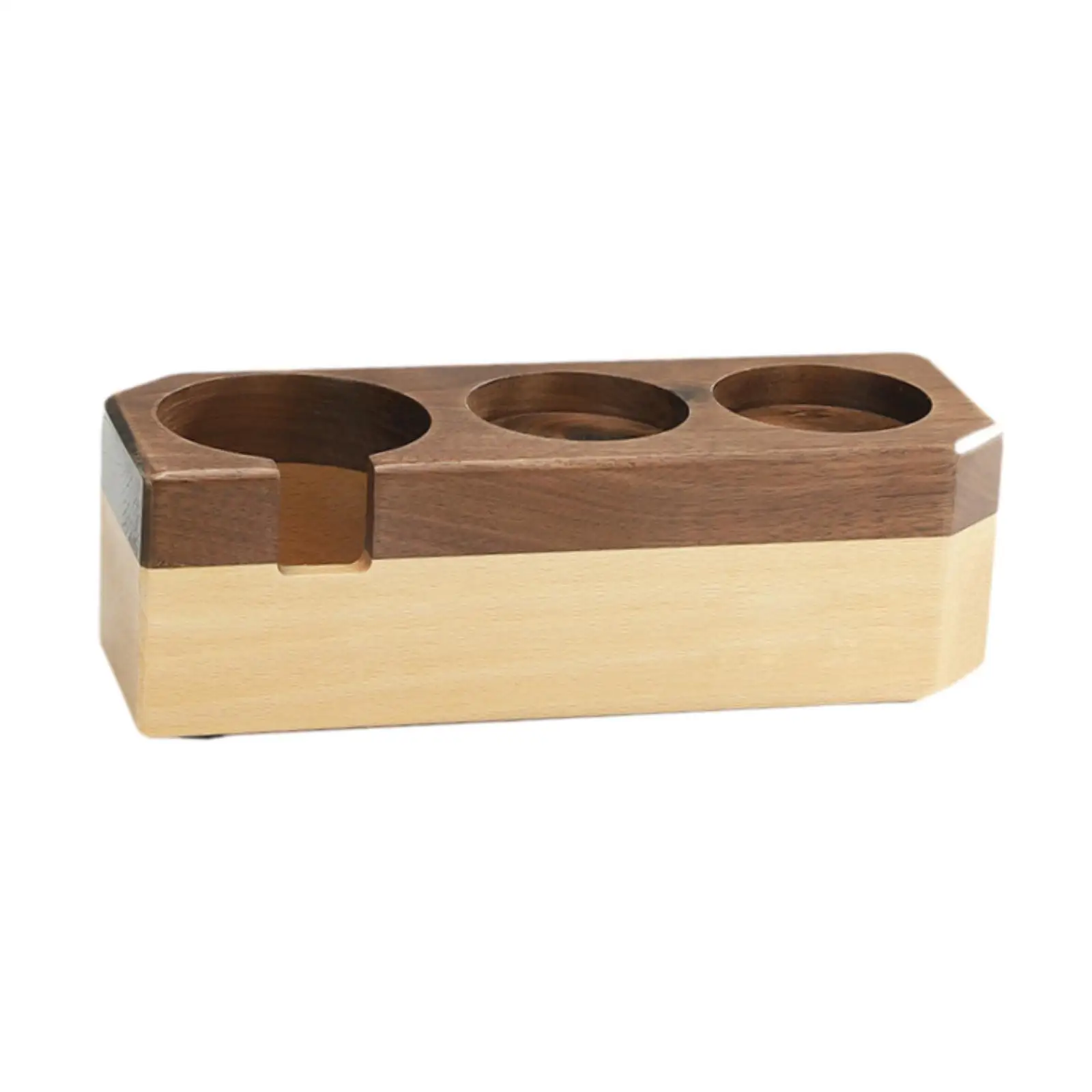 Espresso Tamper Station, Walnut and Beech Wood 3 Holes Coffee Tamper Holder Stand for Cafe, Bar