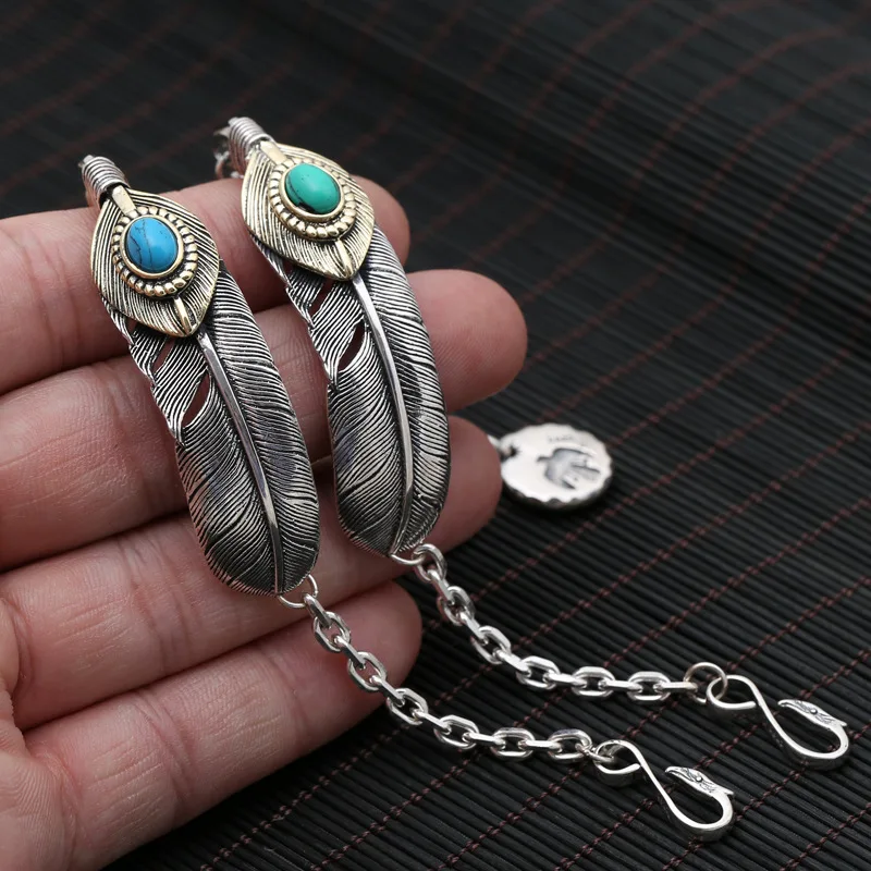

silver jewelry fashion high bridge mylang inlaid turquoise round medal small flying eagle feather bracelet for men and women