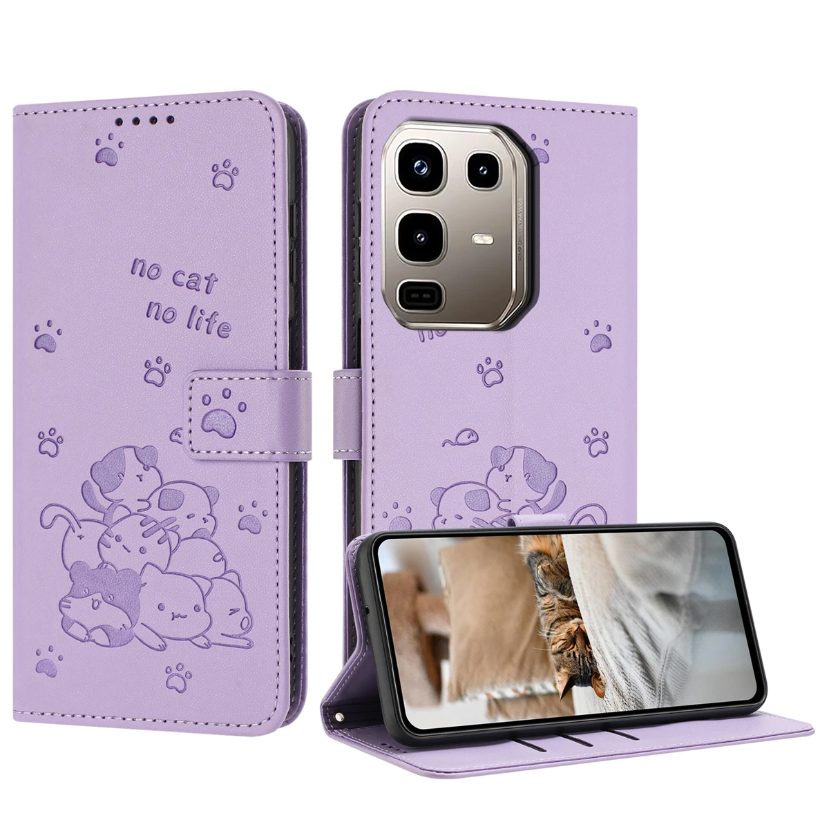

Etui Flip Leather Phone Cases For Apple Iphone 14 13 PLUS Pro Max Case Wallet Card Holder Embossed Kitten Cover Fundas