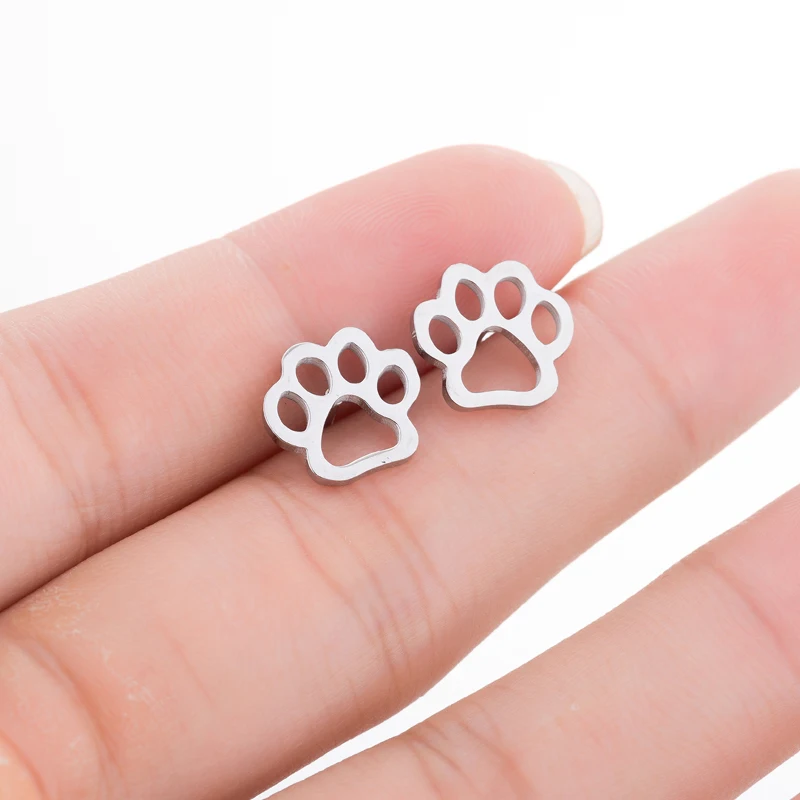 Mini Pet Cat Paws Black Stud Earrings For Women Stainless Steel Hollow Animal Claw Girl Earring Jewelry Pendientes Mujer