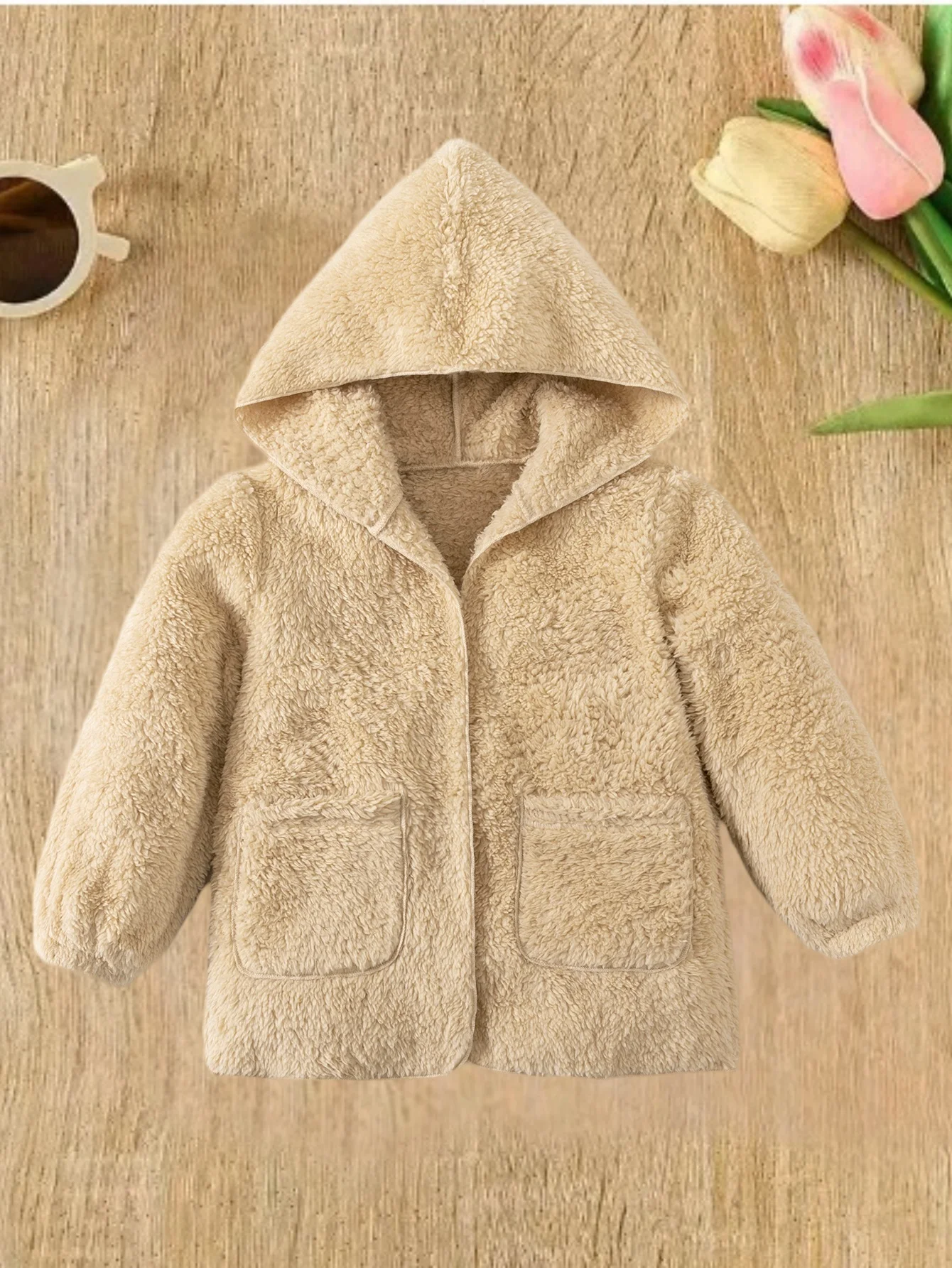 Children\'s girls Winter lamb wool thickened hooded cardigan long sleeves warm comfortable soft western style with loose coat