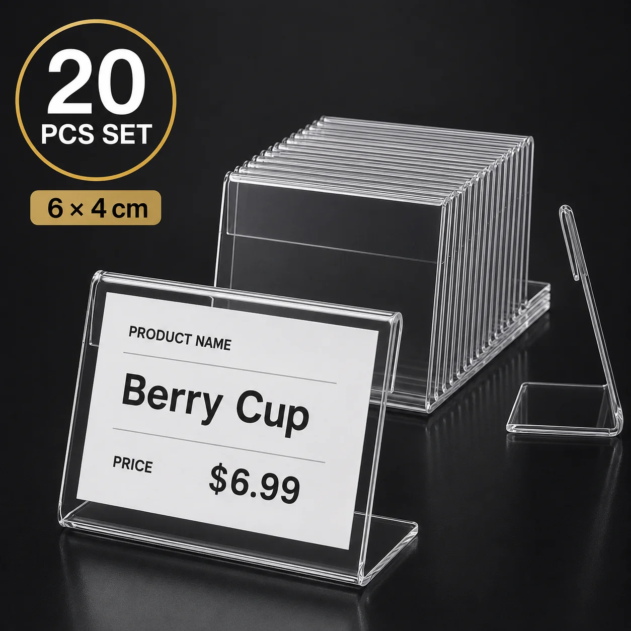 20pcs L Shape Table Sign Display Stand Name Price Card Holder For Retail Bakery Buffet Acrylic Clear Price Card Tag Label Stand