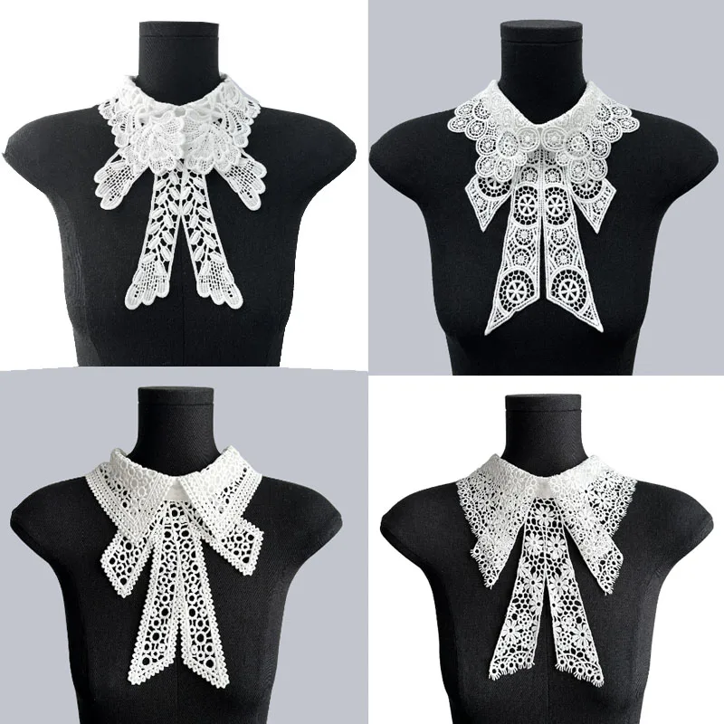 

Vintage Embroidery Fake Collar For Women White Lace Hollow False Detachable Collar Lapel Shirt Tie Necklace Clothes Accessory