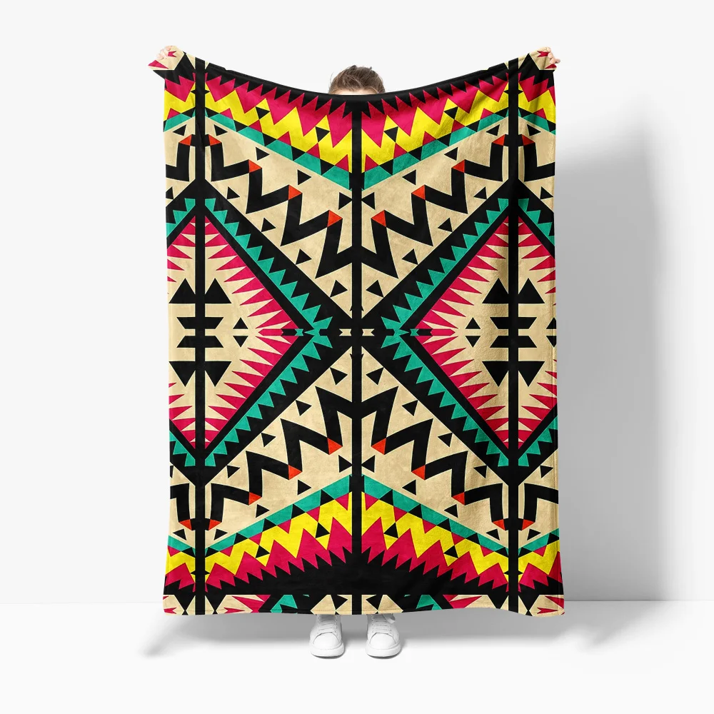 

Colorful Tribal Geometric Print Blanket African Kilim Bed Cover Bohemian Throw Rug for Sofa Decor