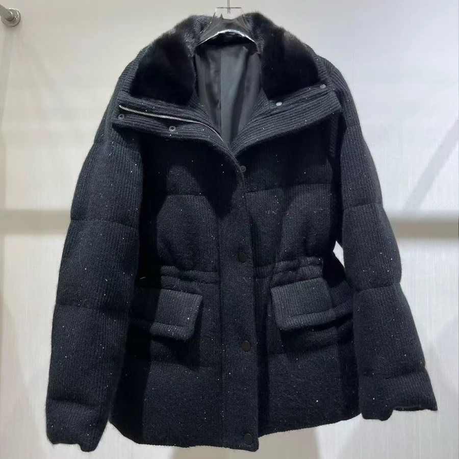 Women's Winter Down Jacket Wool Mink Down Coat Real Fur Mid-Length Puffer Jacket Luxury New Natural Fur Jacket