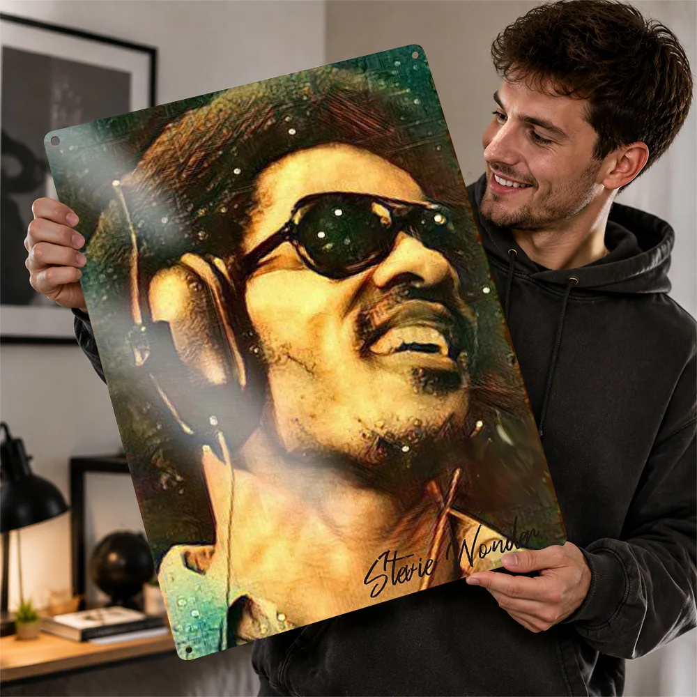 Stevie Wonder Textured Poster Customized Metal Tin Sign Striking Smooth Groove Wall Art Enhances Living Rooms And Jazz Corners
