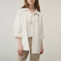 Women's 100% Cotton Casual Jacket Long Sleeve Button up Chic Elegant Overcoat Autumn Winter Coat for Jaqueta Feminina