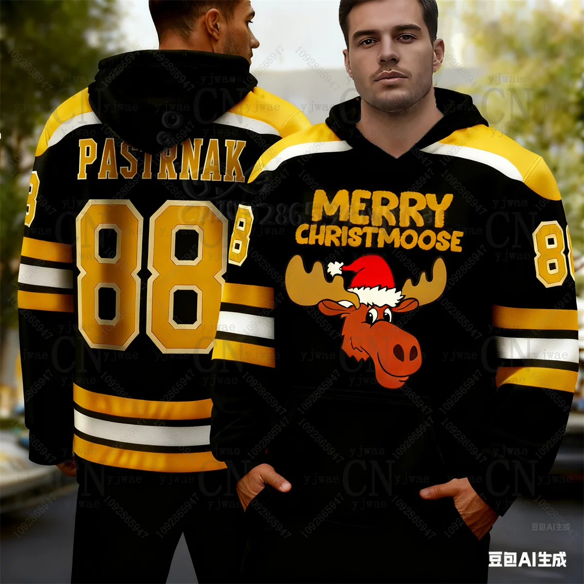 

2026 Детская новая хоккейная толстовка Pastrnak & Marchand с буквенным принтом и оленем, рождественский стиль, толстовка с капюшоном для взрослых