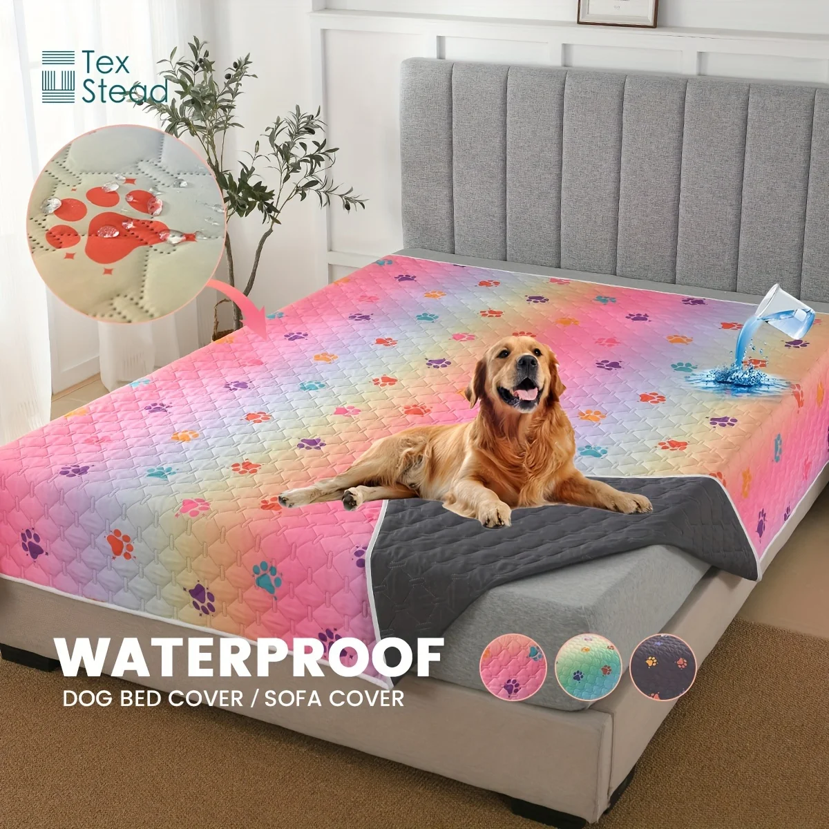 Anti-Leakage Dog Bed Cover Reversible Changing Pad Reusable Camping Mat for Kids/Pet,Washable Dog paw pattern Blanket