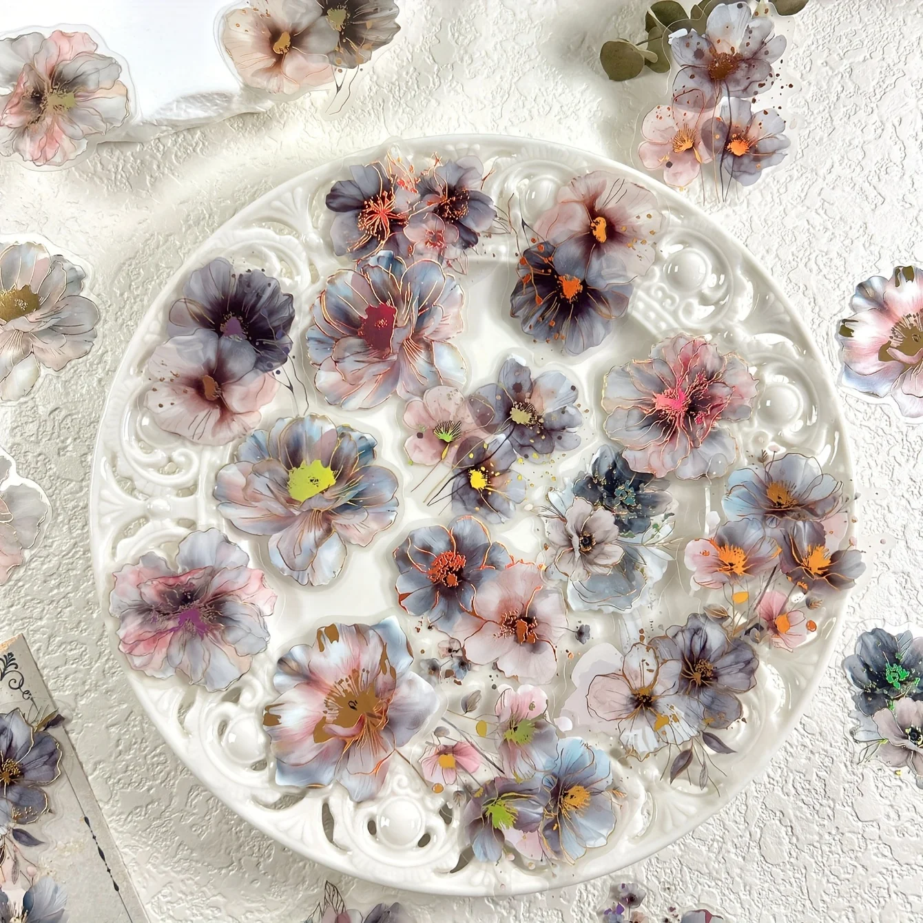 Retro-ästhetisches Blumen-Aufkleber-Set, Handkonto, DIY-Scrapbook-Zubehör, dekoratives Material, Briefpapier-Aufkleber, 20 Stück