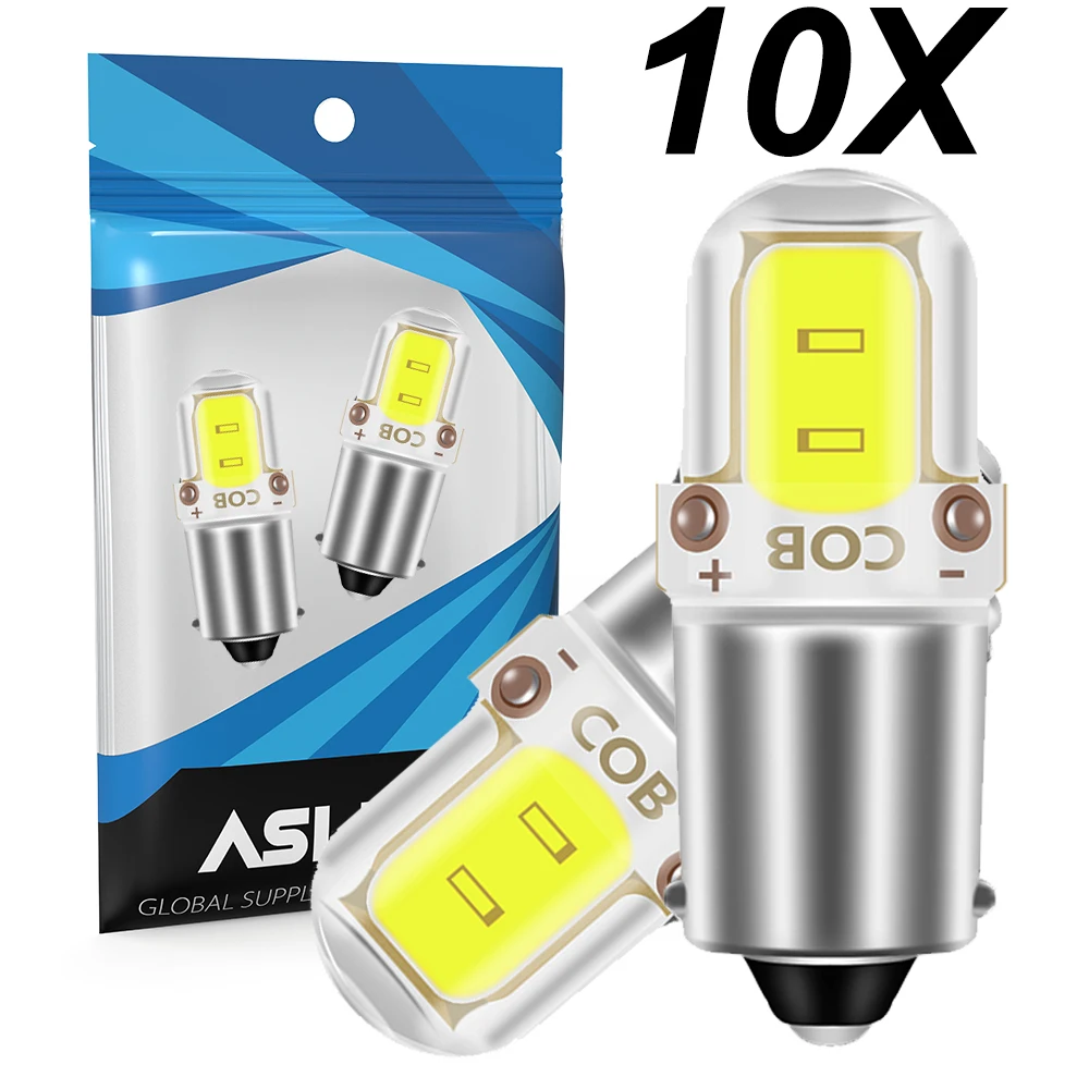 

10x BA9S Car LED T4W H6W LED CANBUS COB 2LED Bulb Car Interior License Plate Light Marker Reading Auto Lamp White 6000K 12V