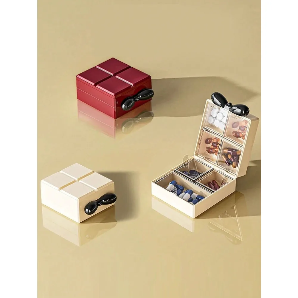 

1pc Retro Portable Pill Box, Convenient Compact Transparent Luxury Medicine Storage Case For Outdoor Use