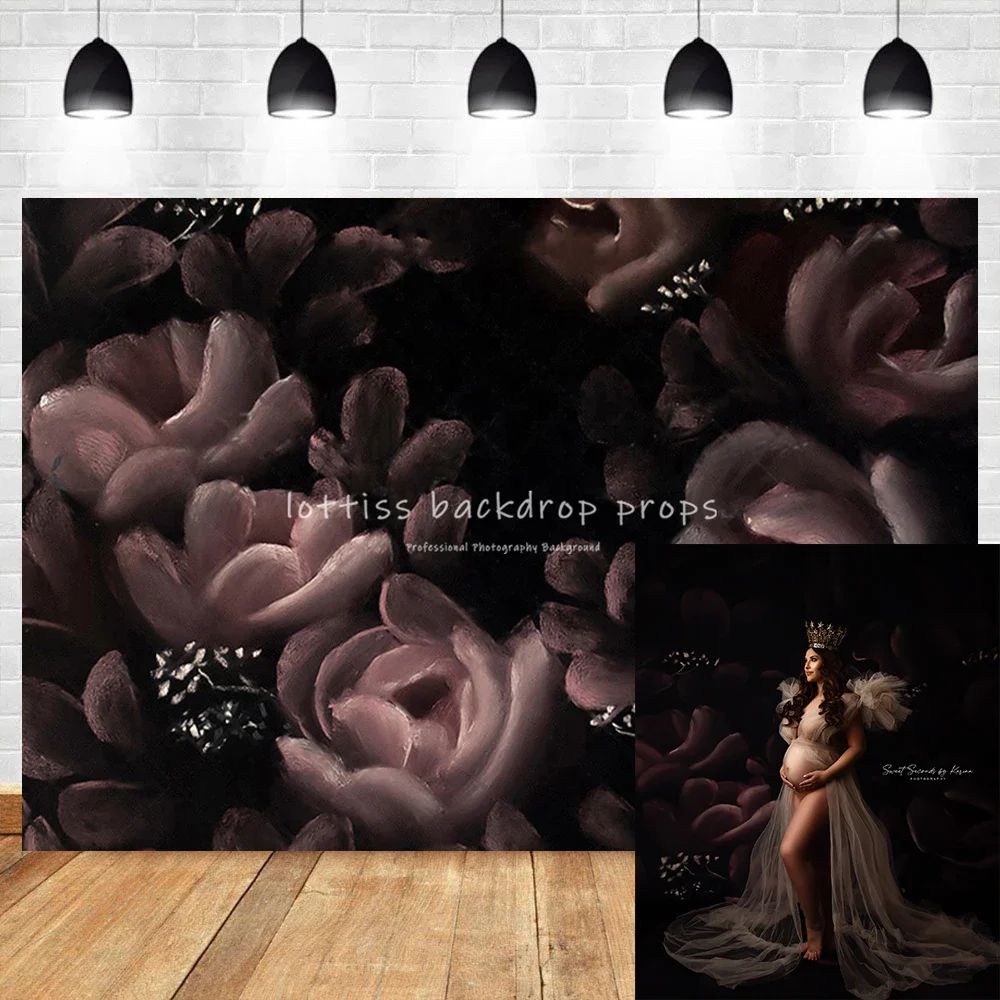 Dark Floral Backdrops Pregnant Woman Portrait Photography Abstrac Hand Painting Rose Flower Background Adult Baby Photostudio