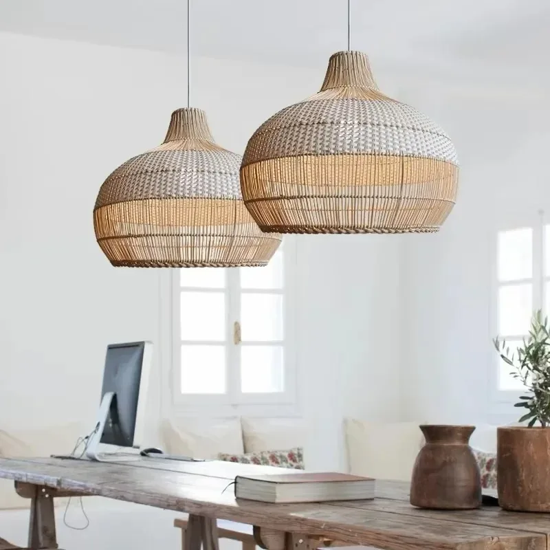 Morocco Rattan Pendant Light Creative Handmade Wicker Lamps Chinese Style Luminaire Dining Room