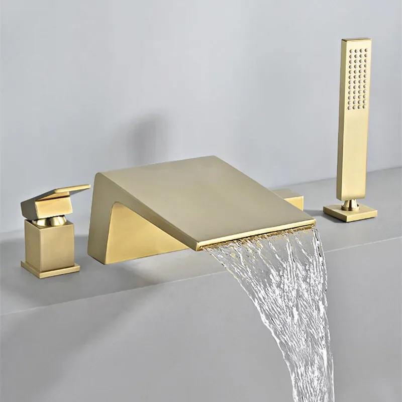 

Bathtub Faucet Widespread Tub Sink Mixer Tap Brushed Gold Brass Basin Bath Shower with Hand Head