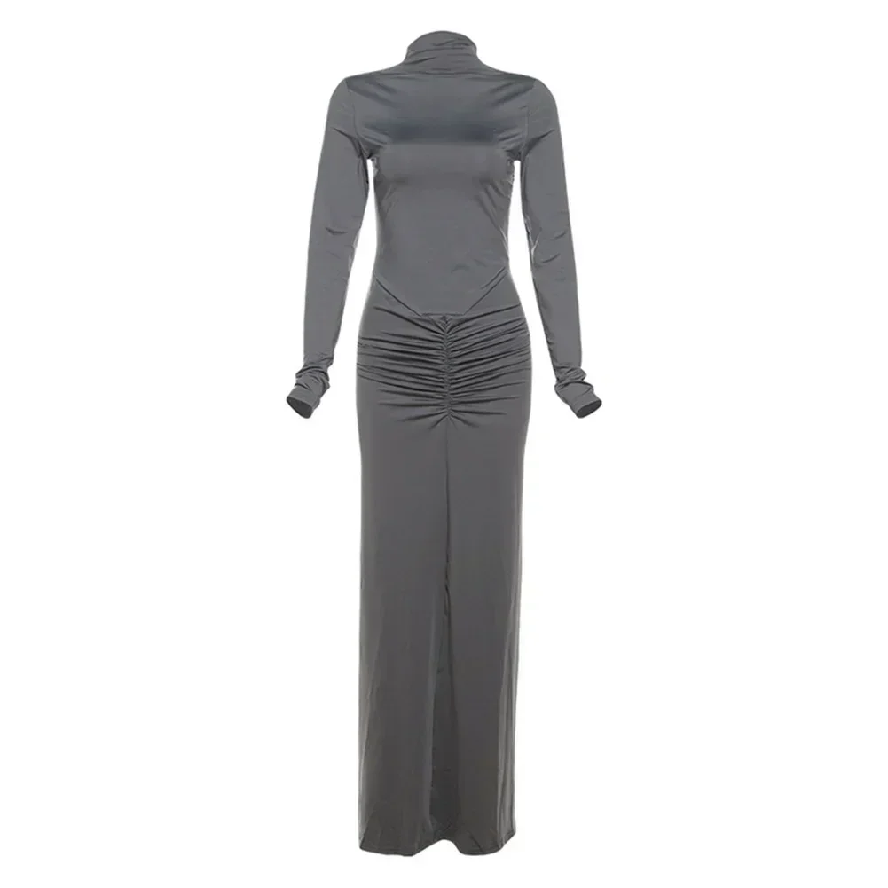 Slim-Fit-Kleid für Damen, Maxikleid, lässiger Ausflug, drapiertes, tailliertes Kleid, Urlaub, Urlaubskleidung, bequemer Stil
