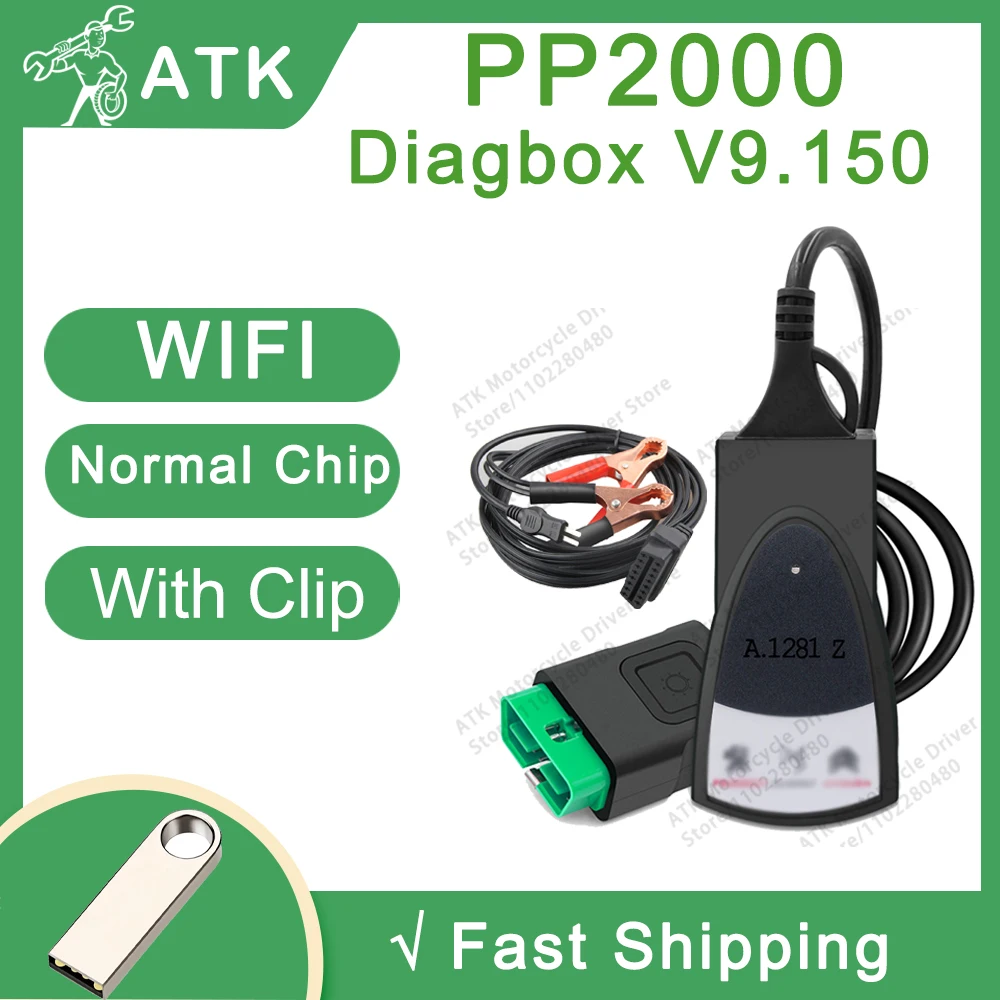 2024 PP2000 Diagnostic tool Normal Chip With Clip Diagbox V9.150 via WiFi Clear fault codes supports multi languages repair tool