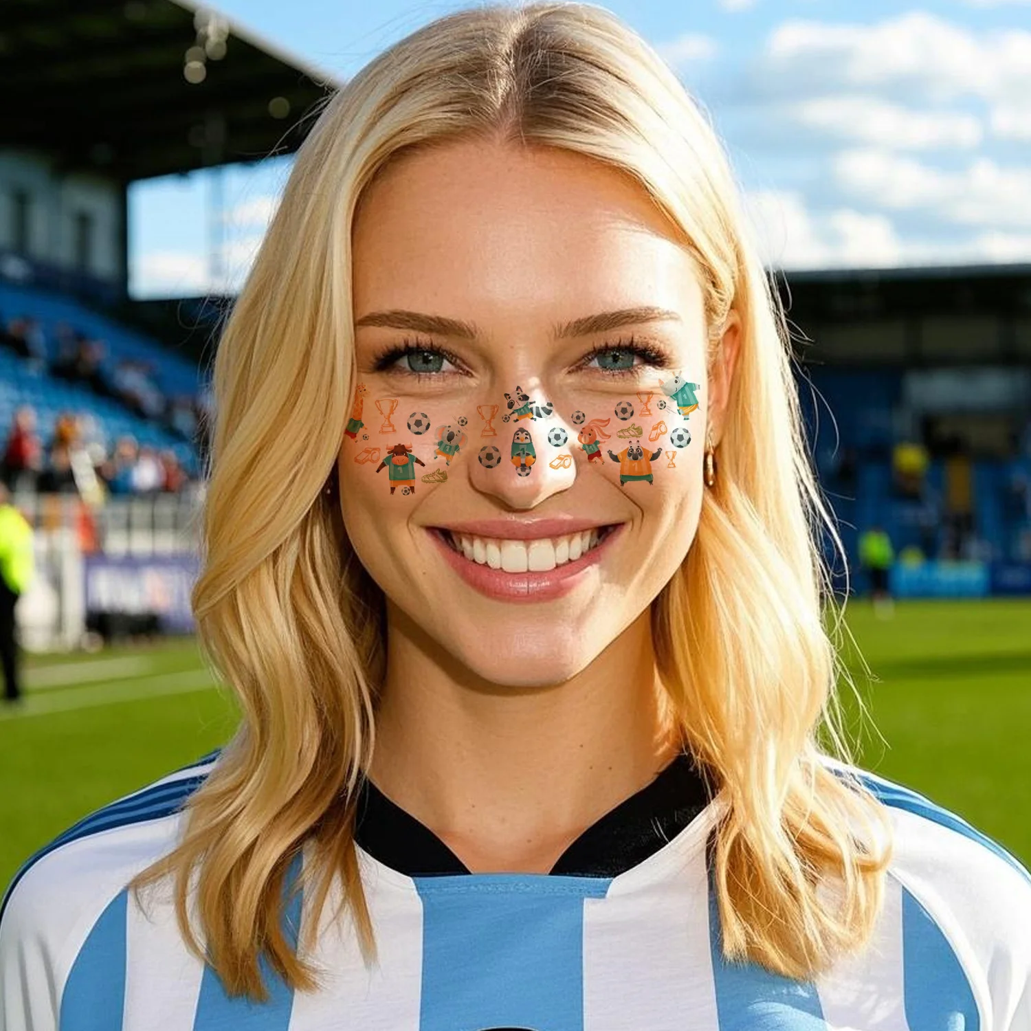 1 pièces peint Football Blush taches de rousseur visage autocollant Football poudre peinture coupe du monde étanche tatouage autocollant visage Decora