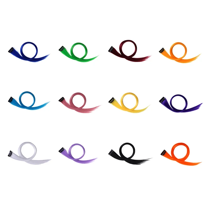 A94E-قوس قزح أبرز متعدد الألوان الشعر التمديد دبوس الشعر طويل مستقيم مشبك شعر قابل للتشذيب للشعر كاذبة