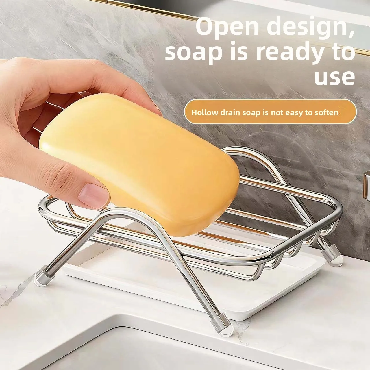 Stainless Steel Soap Holder No Drilling with Drain, Wall Mounted Bathroom Soap Dish Rack, Rustproof Shower Soap Box Organizer